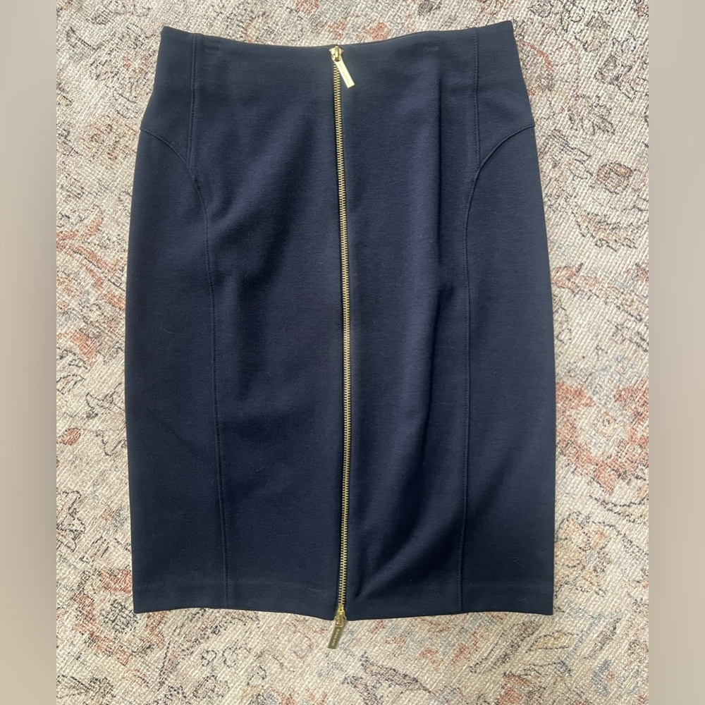 Michael Kors Navy Blue Pencil Skirt with Gold Zipper